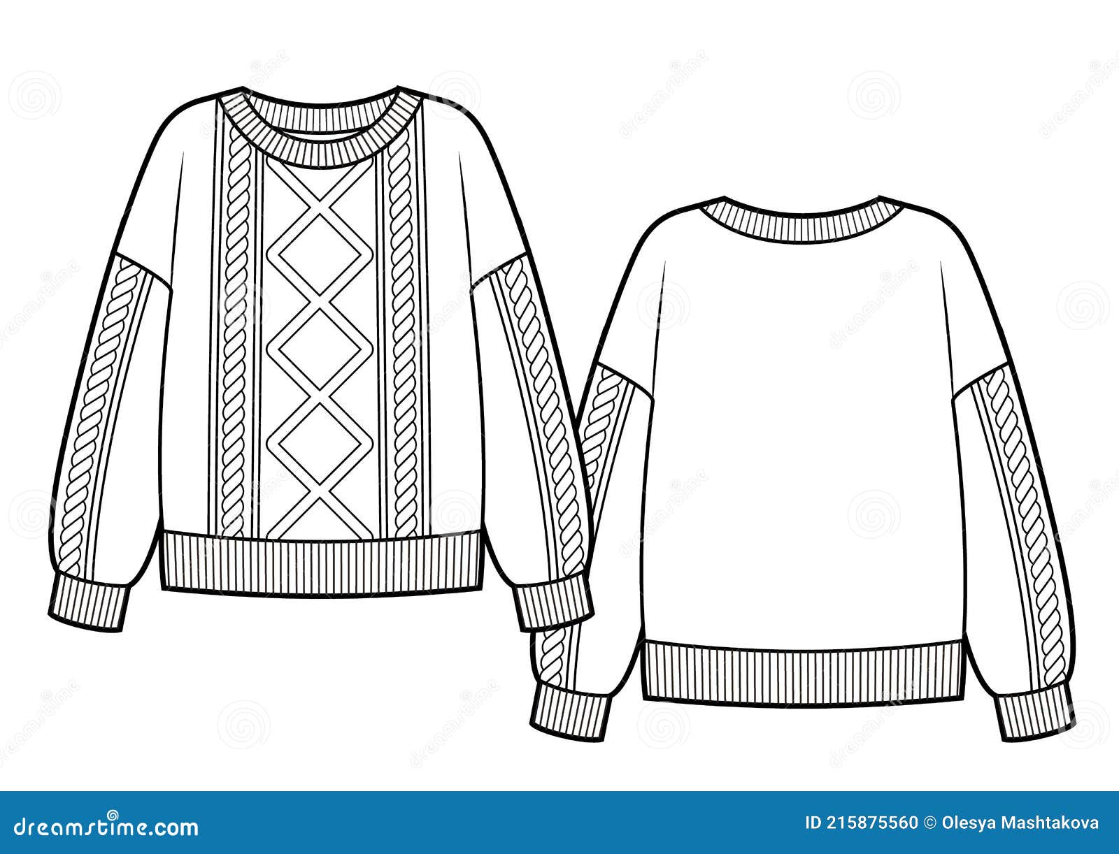 Knitted Sweater with Braids Ornament Knitwear, Isolated Sketch Vector ...