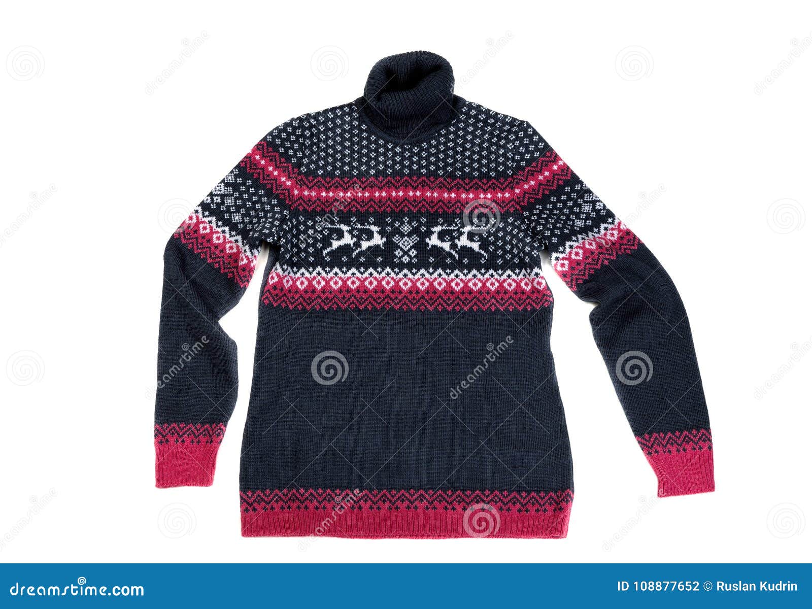 Knitted Sweater with a Deer Pattern. Isolate on White Stock Photo ...