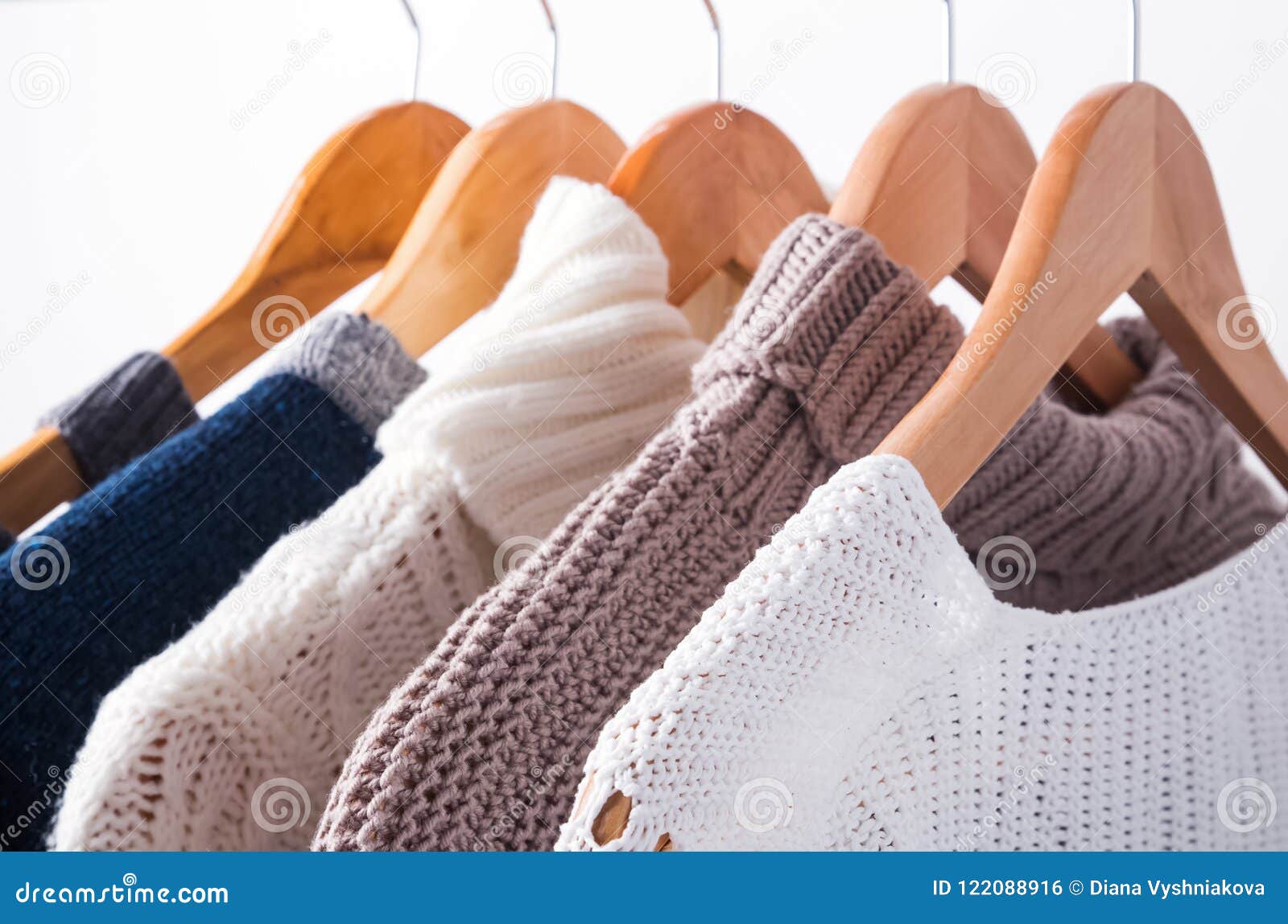 Knitted Sweaters on Hangers Closeup Stock Photo Image of apparel