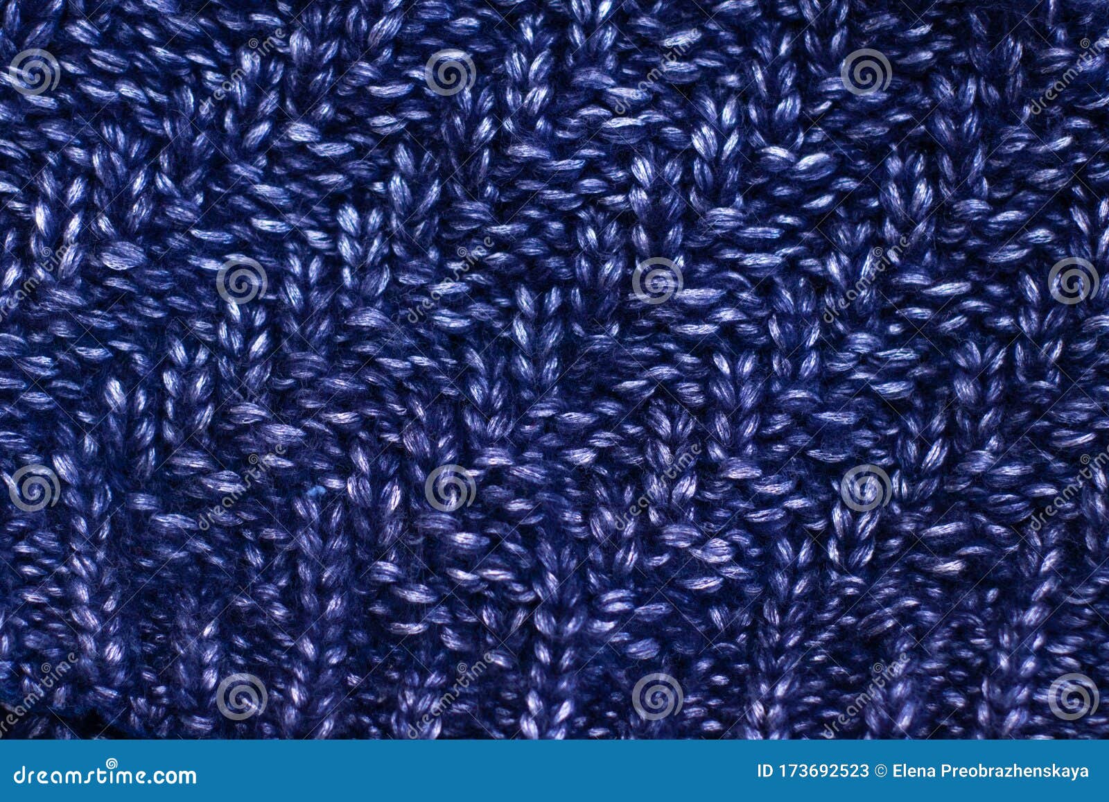 Knitted Texture, Blue Color. Large Knitted Pattern, Warm Clothes Stock