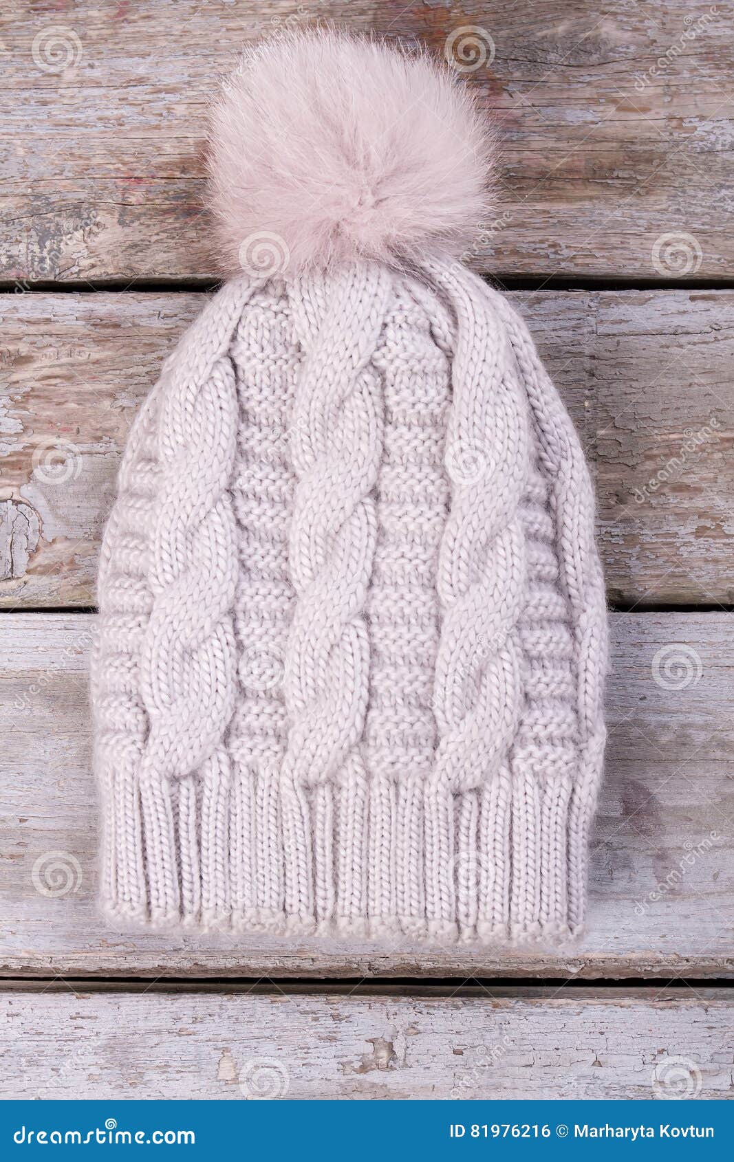 Knitted Warm Handmade Hat with Beautiful Ornament. Stock Photo - Image ...