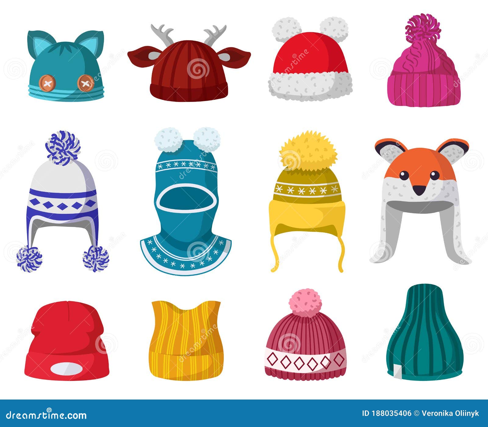 knitted winter hats. kids knit warm headwear, autumn and winter accessories    icons set