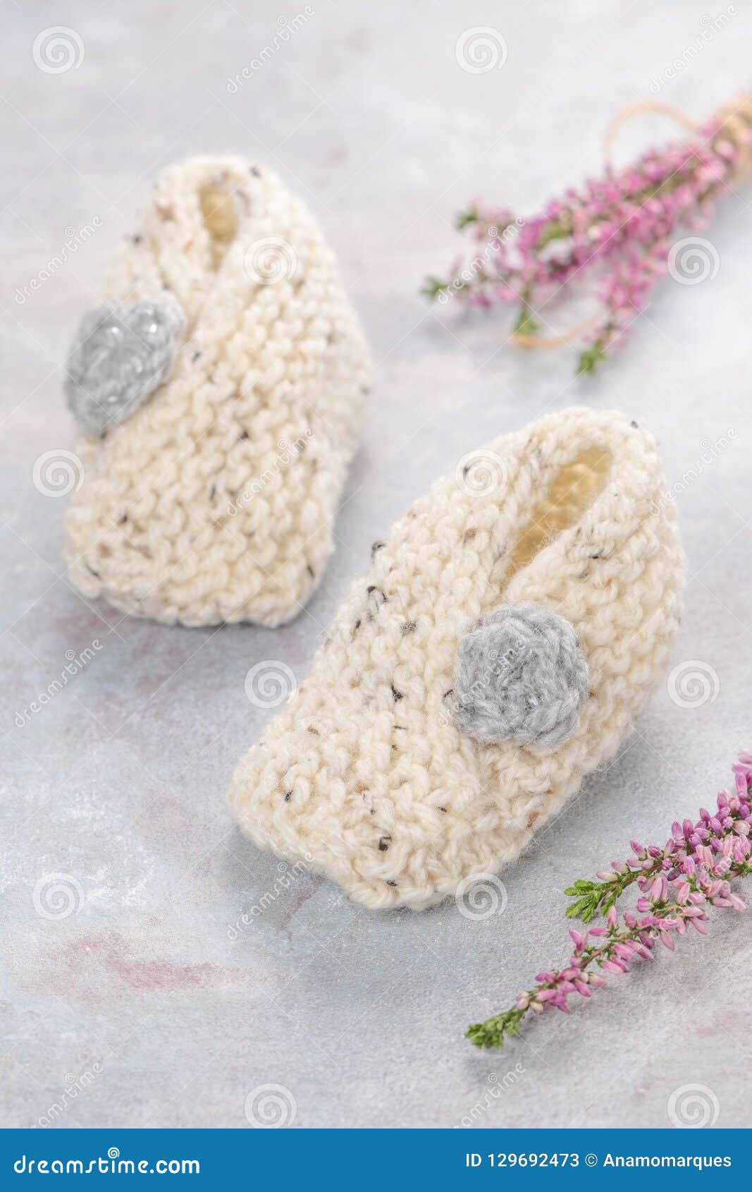 Knitting Baby Booties On Soft Background Hand Made Socks