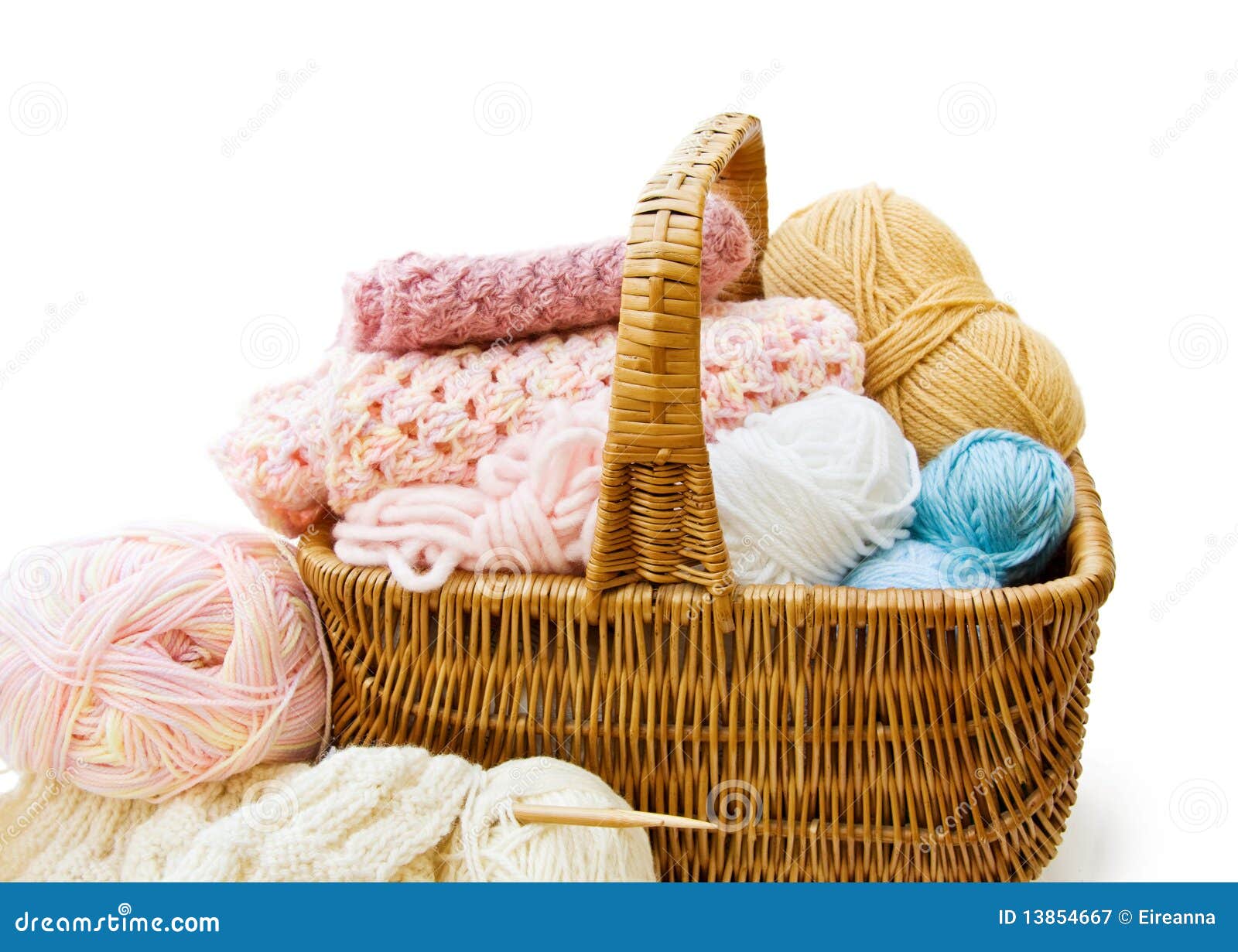 Yarn basket with knitting needles and crochet hook. Craft tools and  materials Stock Vector Image & Art - Alamy