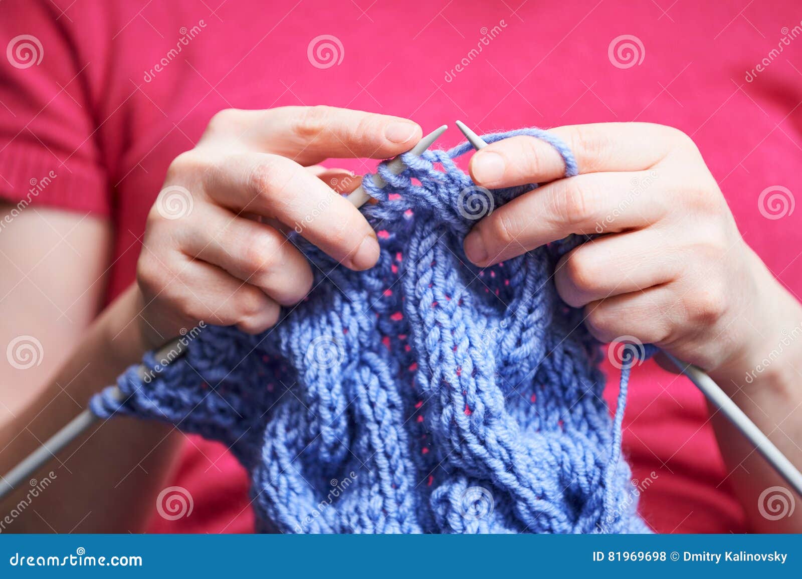 Knitting. Female Hands with Needle and Thread Stock Photo - Image of ...