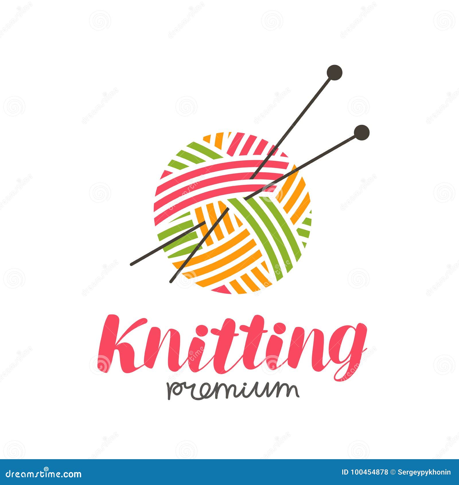 Knitting Logo Or Label Needlework Knit Ball Of Yarn And Needles