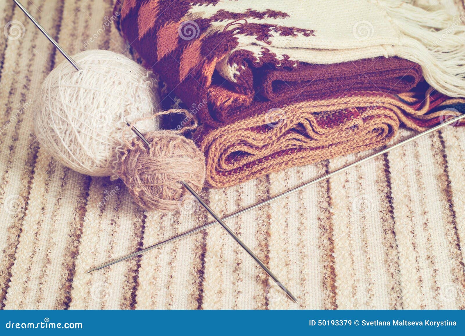 Knitting Needles And Yarn On Rustic Stock Image Image of needles