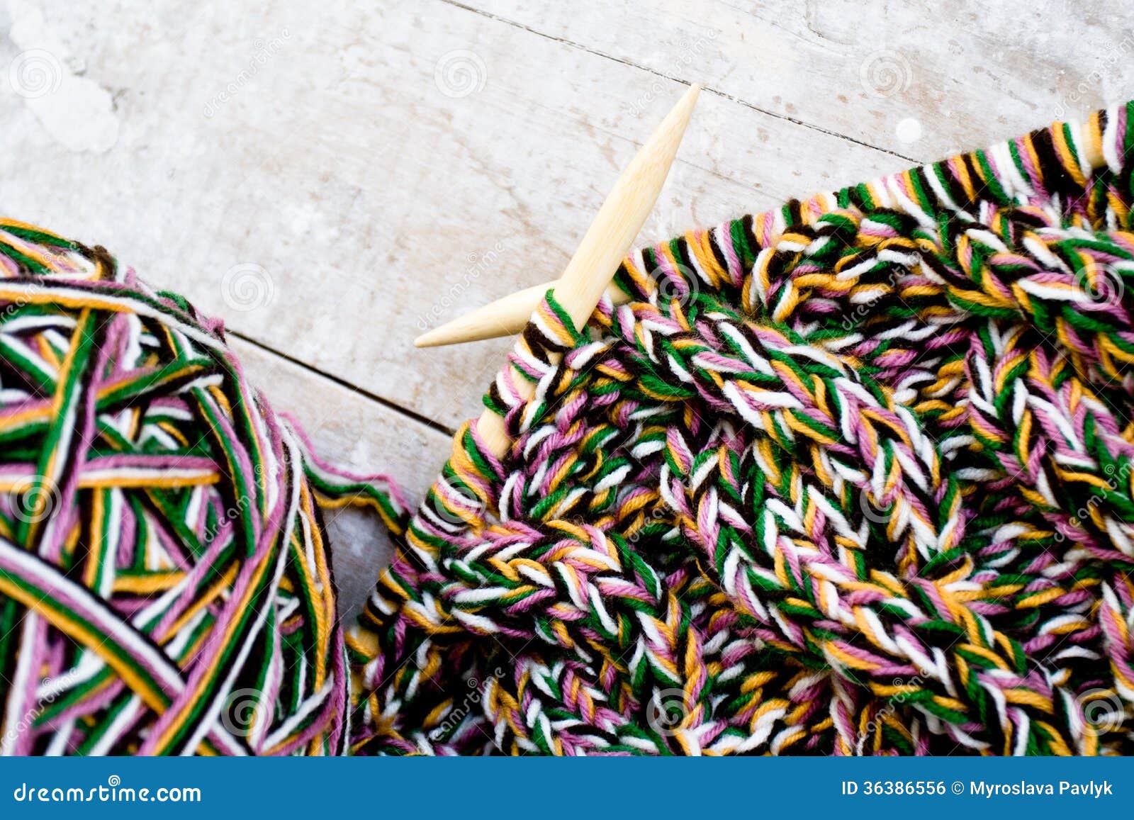 Knitting Needles And Yarn On Wooden Background Natural Knitting