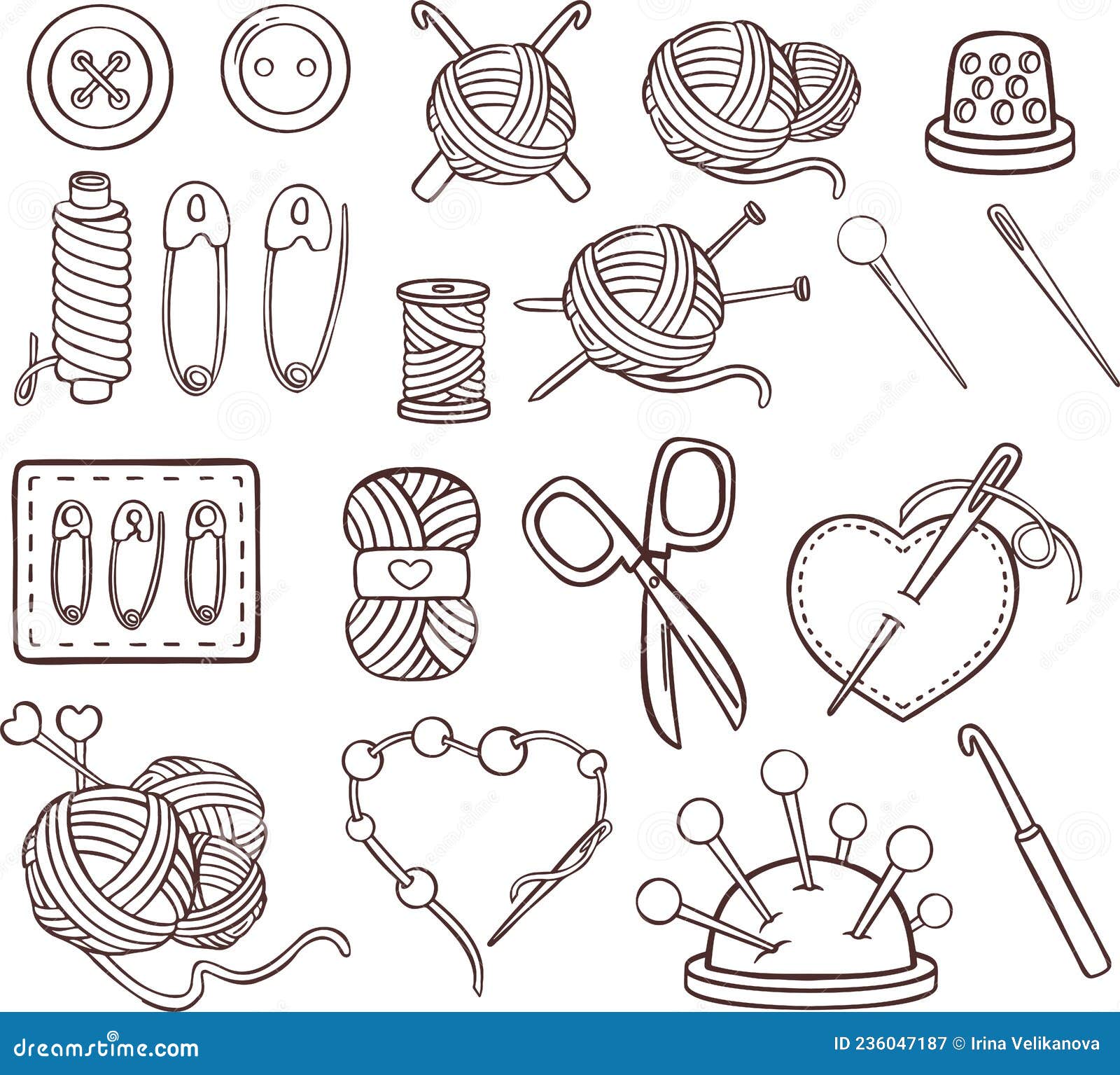 Knitting Sewing Symbols Set Needlework Icon Vector Stock Vector