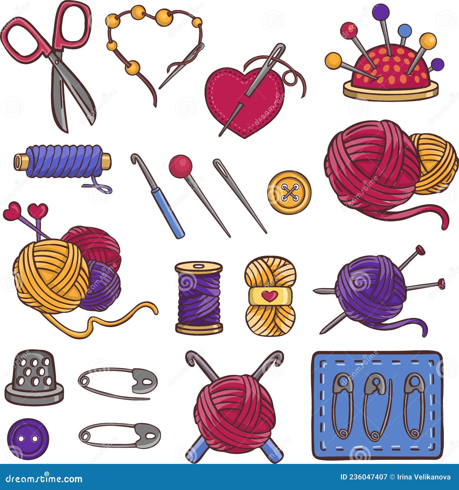 Knitting Sewing Symbols Set Needlework Icon Vector Stock Vector