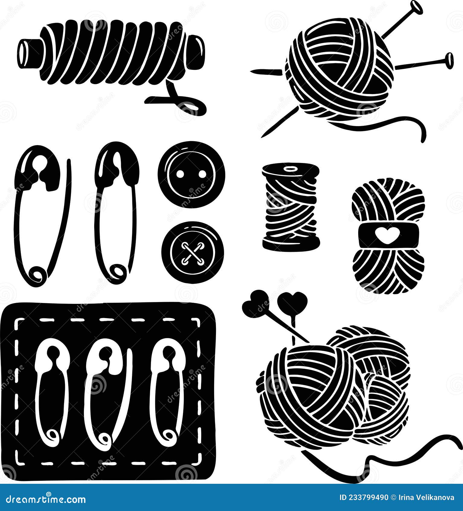 Knitting Sewing Symbols Set Needlework Icon Vector Stock Vector