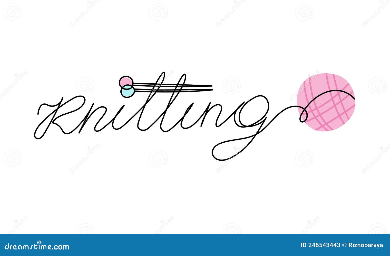 Knitting Text One Continuous Line Style. Hand Written Lettering with