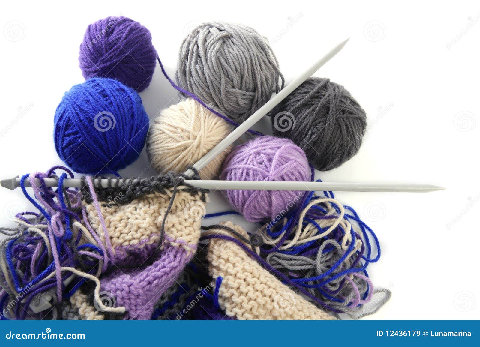 Knitting Tools with Wool Thread Balls Stock Image - Image of homemade ...