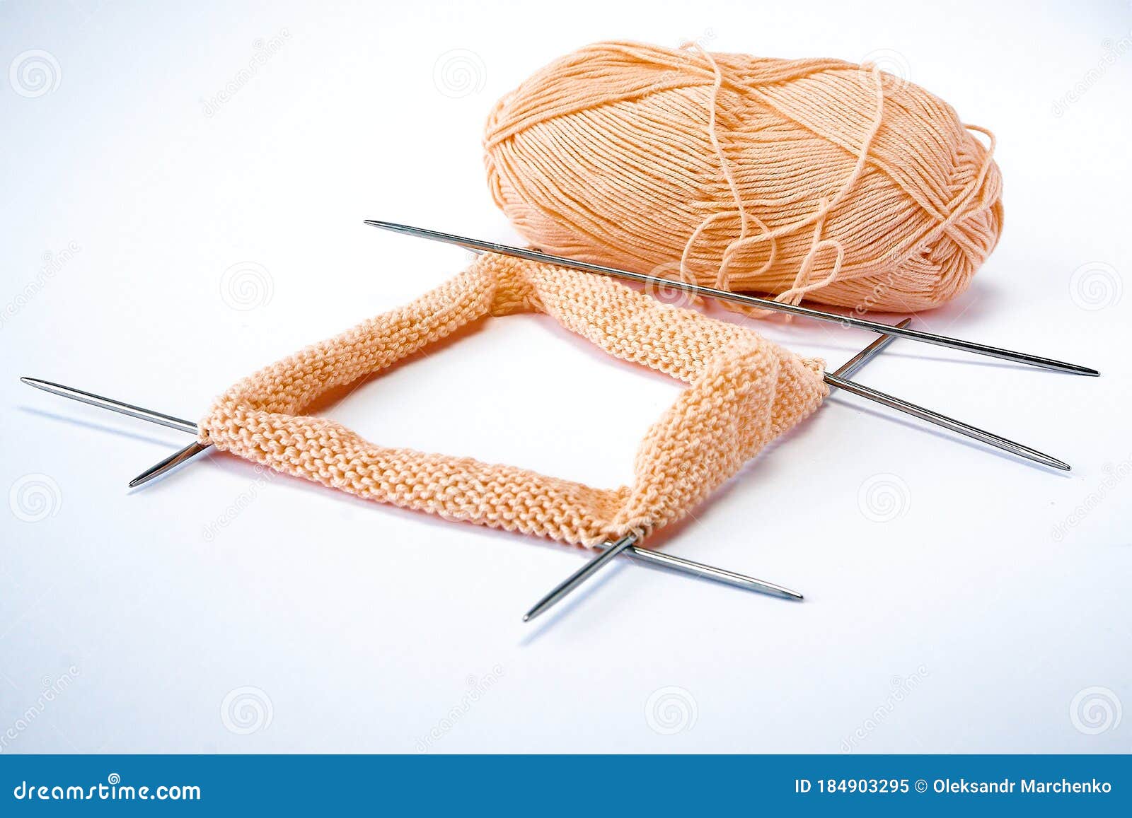 Knitting with Yarn on Knitting Needles, Skein of Yarn. Stock Image