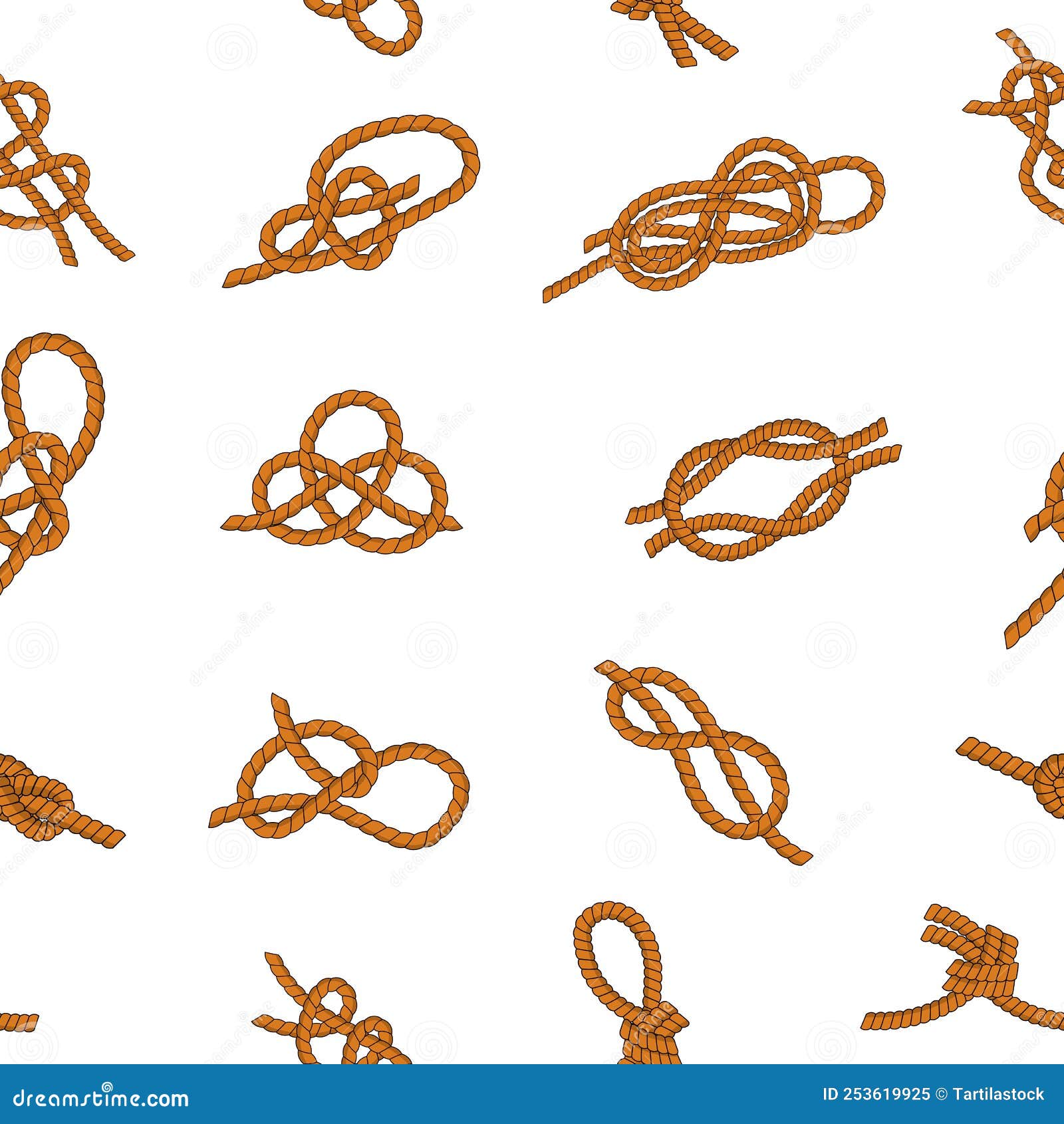 Knot Rope Pattern. Seamless Print of Different Types of Noose Ropes for  Hiking and Sea Travel Stock Vector - Illustration of string, decoration:  253619925