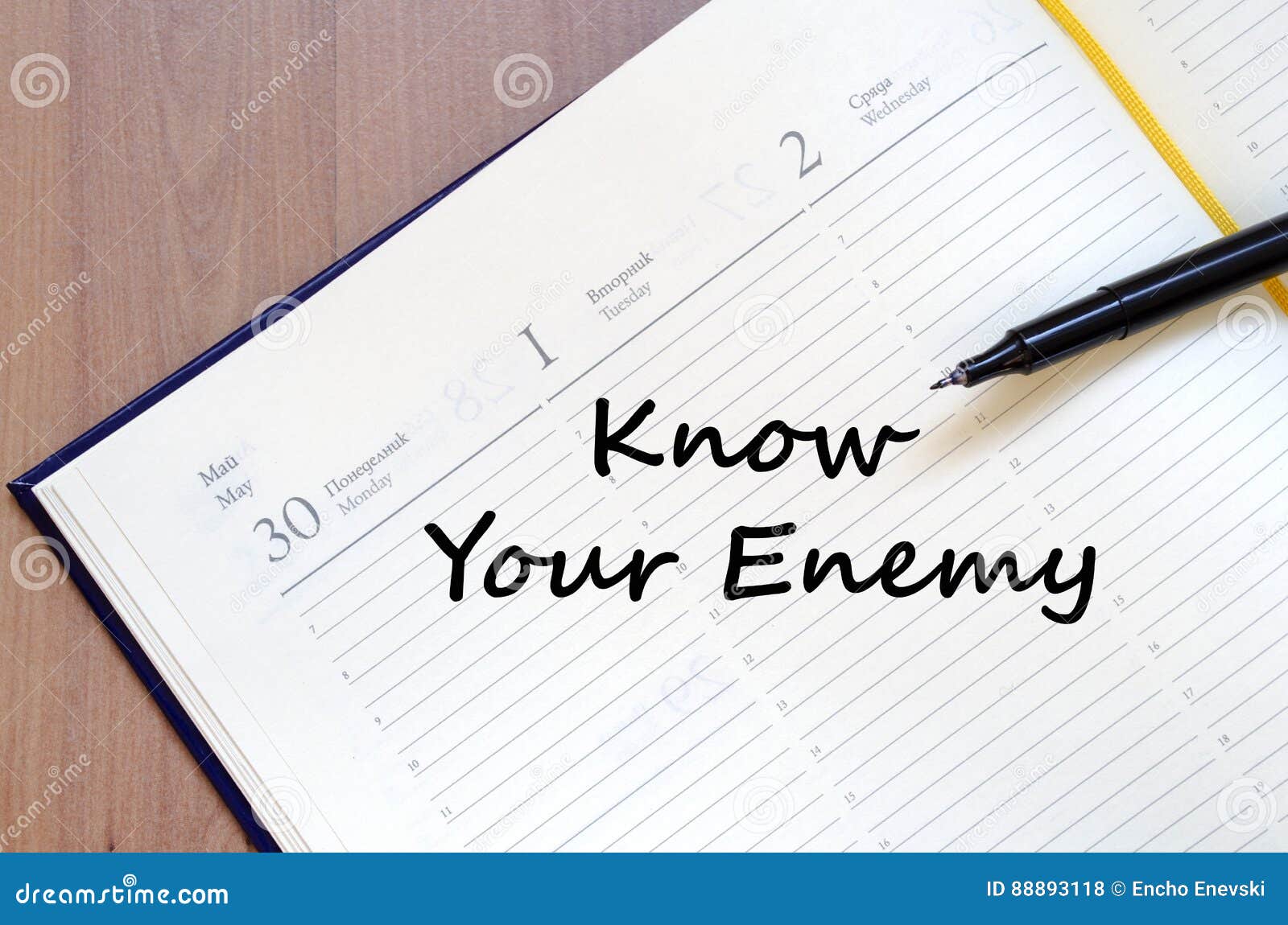 Know Your Enemy Write on Notebook Stock Photo - Image of opposites ...