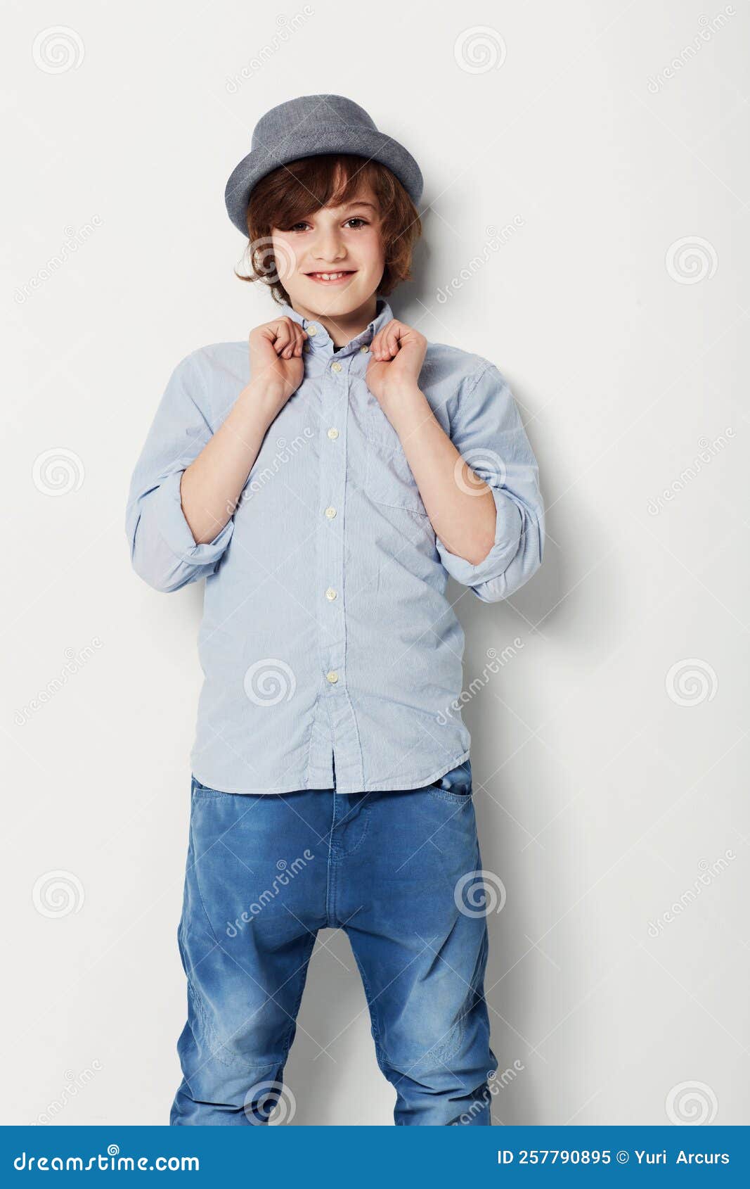 He Knows he Looks Good. Cute Preteen Boy Wearing Trendy Attire while ...