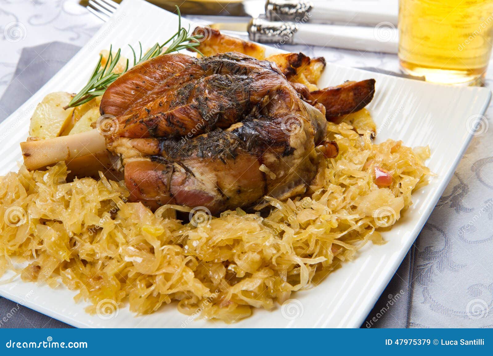 Knuckle of Pork with Sauerkraut Stock Image Image of crisp
