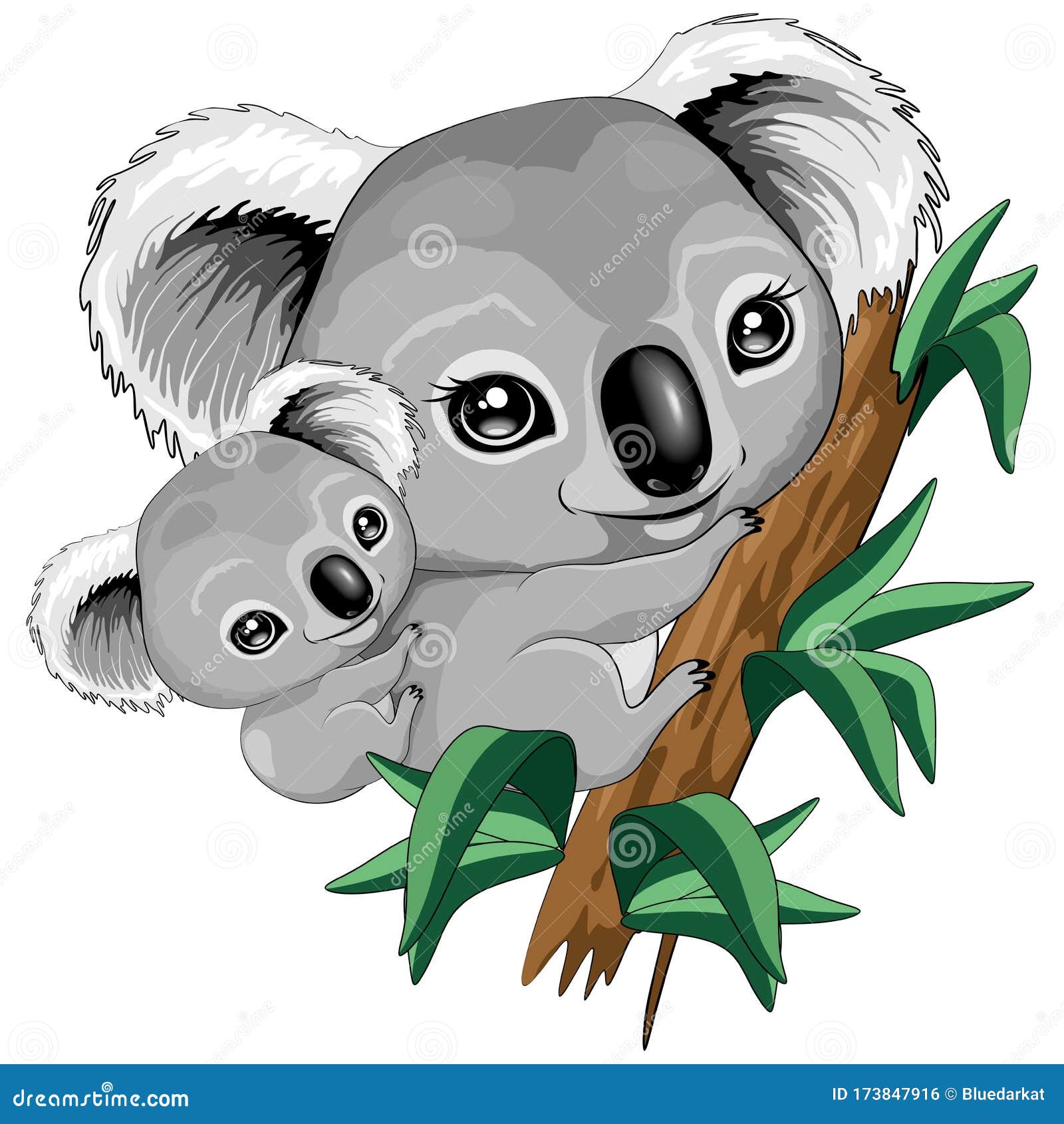 Koala Baby And Mother On Eucalypt Branch Cute Characters Vector Illustration Stock Vector Illustration Of Koalalove Animal