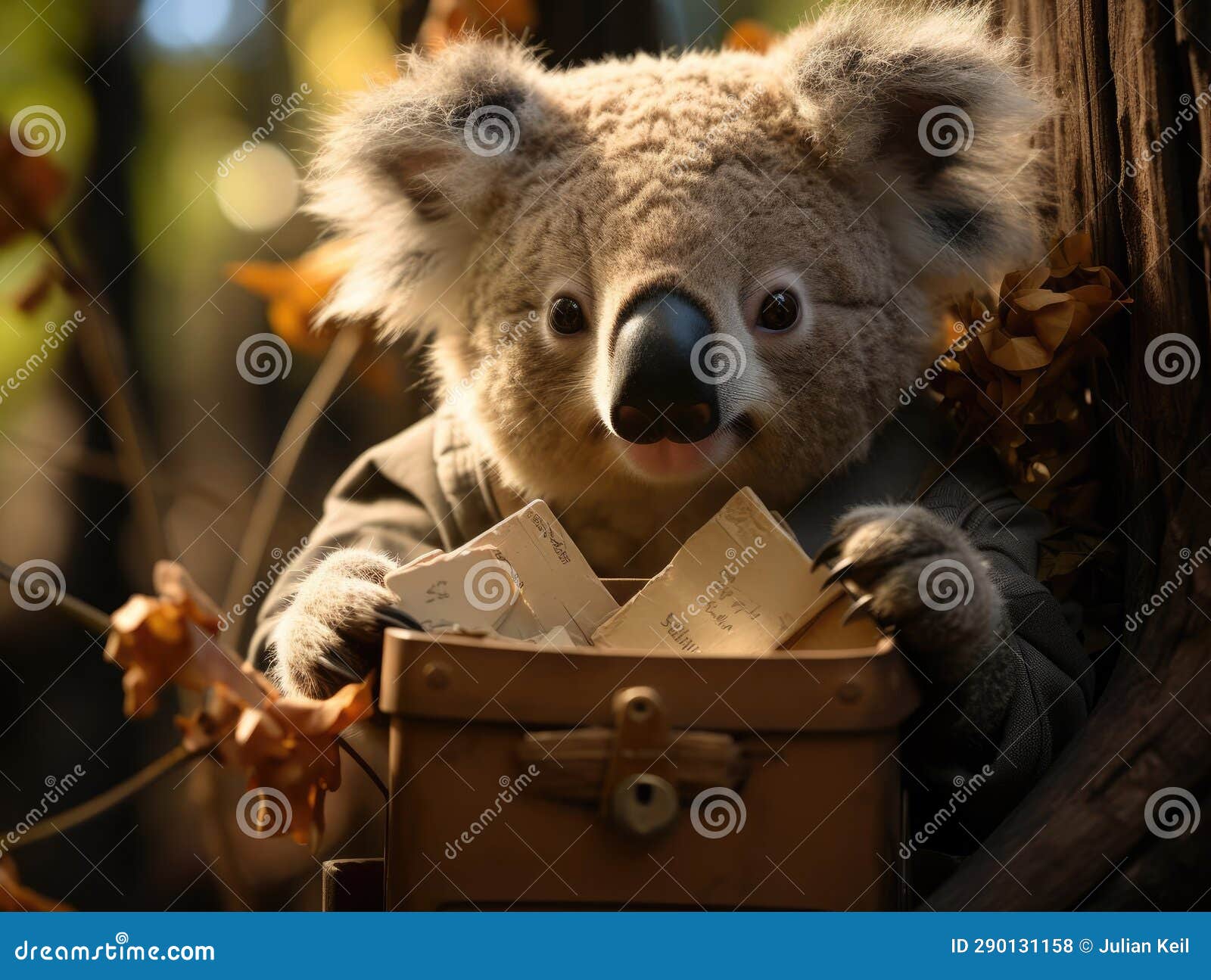 Koala Bear Mailing Letter in Tiny Mailbox Stock Illustration
