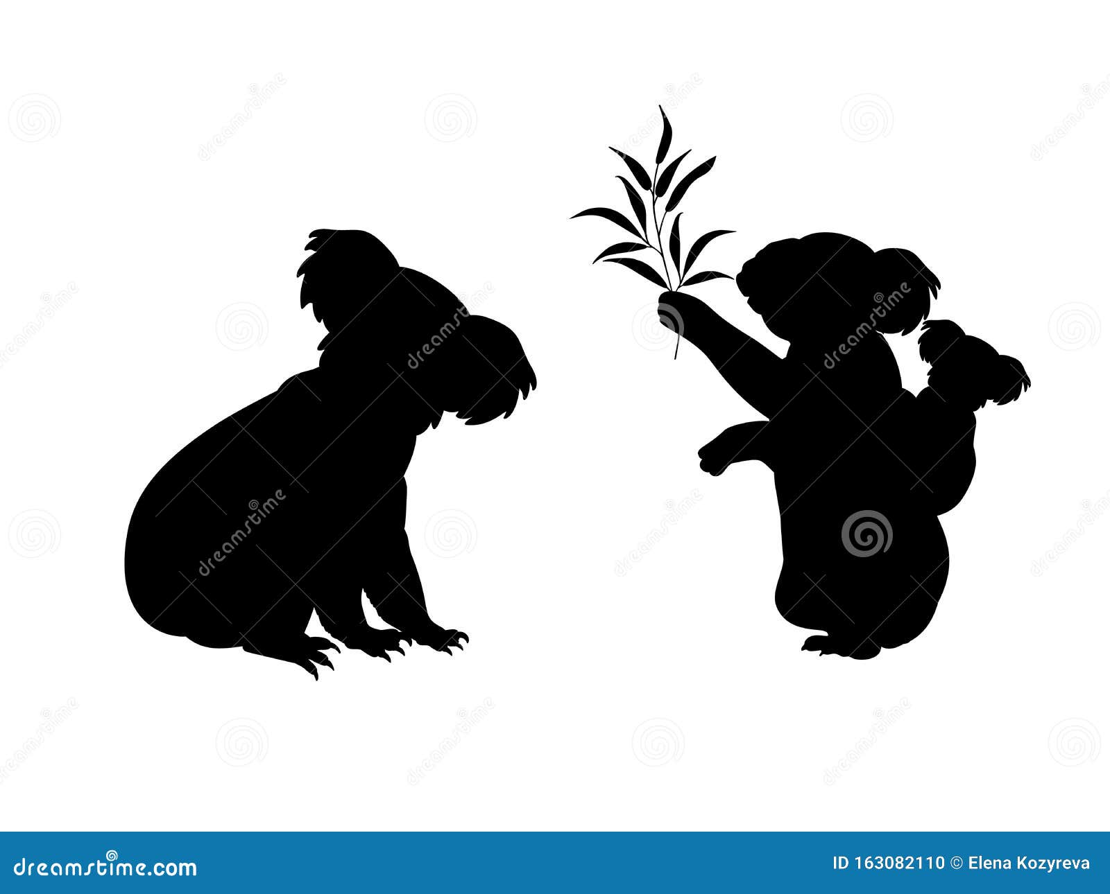 Koala Family. Silhouettes of Animals Stock Vector Illustration of