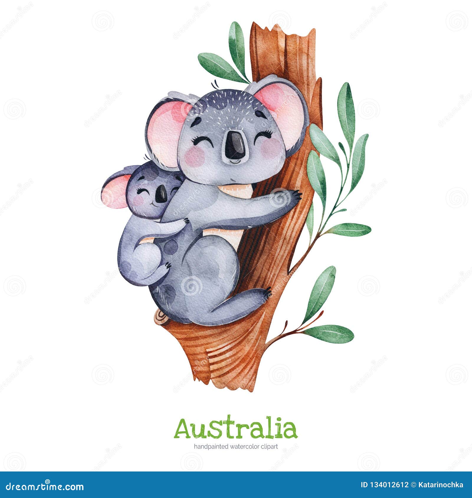 Koala Mignon Avec Le Bebe Sur L Arbre D Eucalyptus Illustration Stock Illustration Du Ours Nature