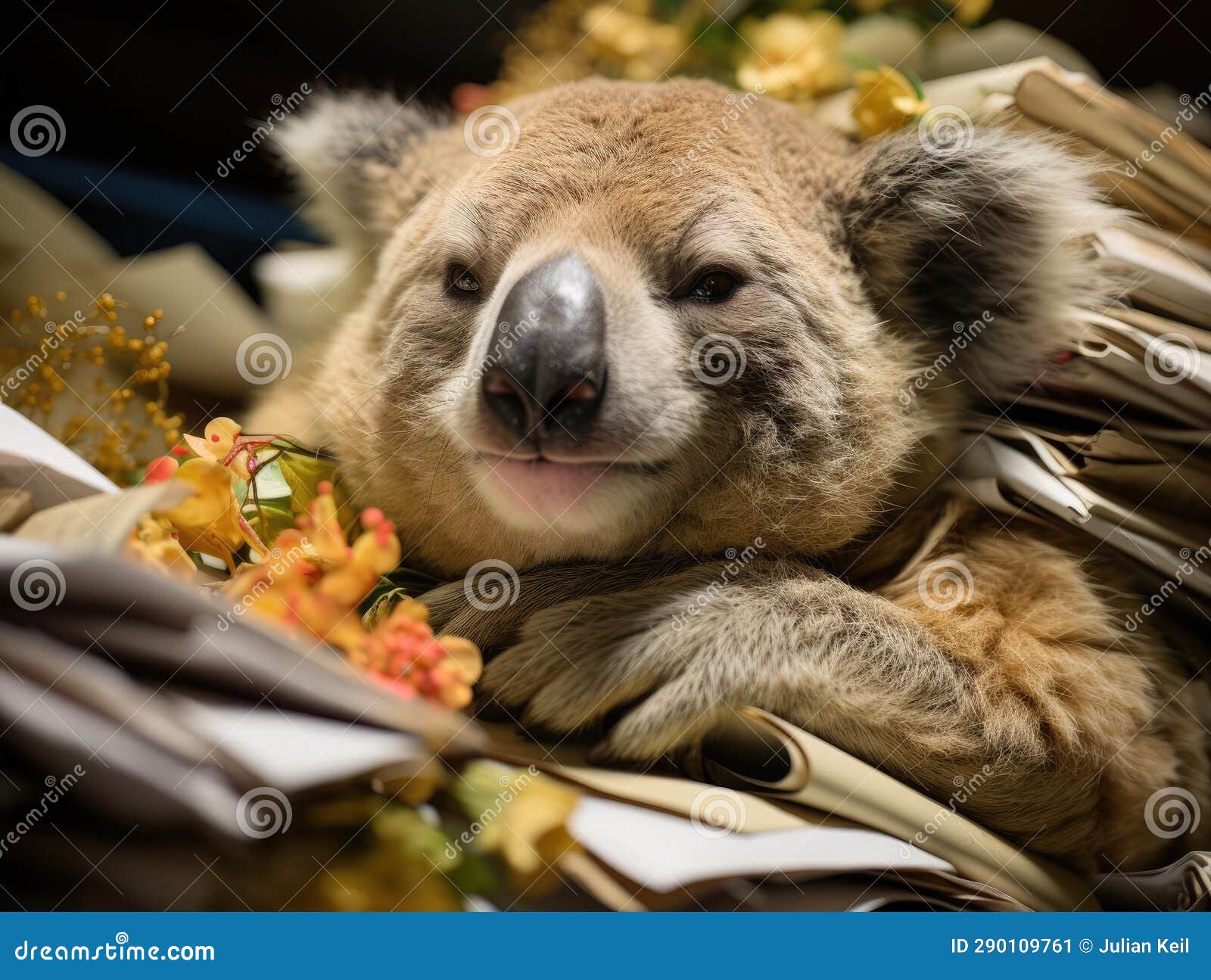Koala Office Worker Napping on Paper Pile Stock Illustration Illustration of side, relaxation