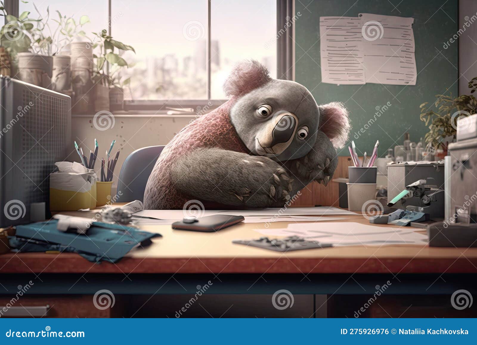 Koala Sitting in the Office Stock Illustration Illustration of gray, happy 275926976