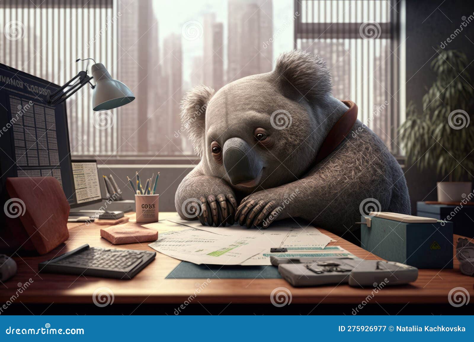 Koala Sitting in the Office Stock Illustration Illustration of adorable, character 275926977