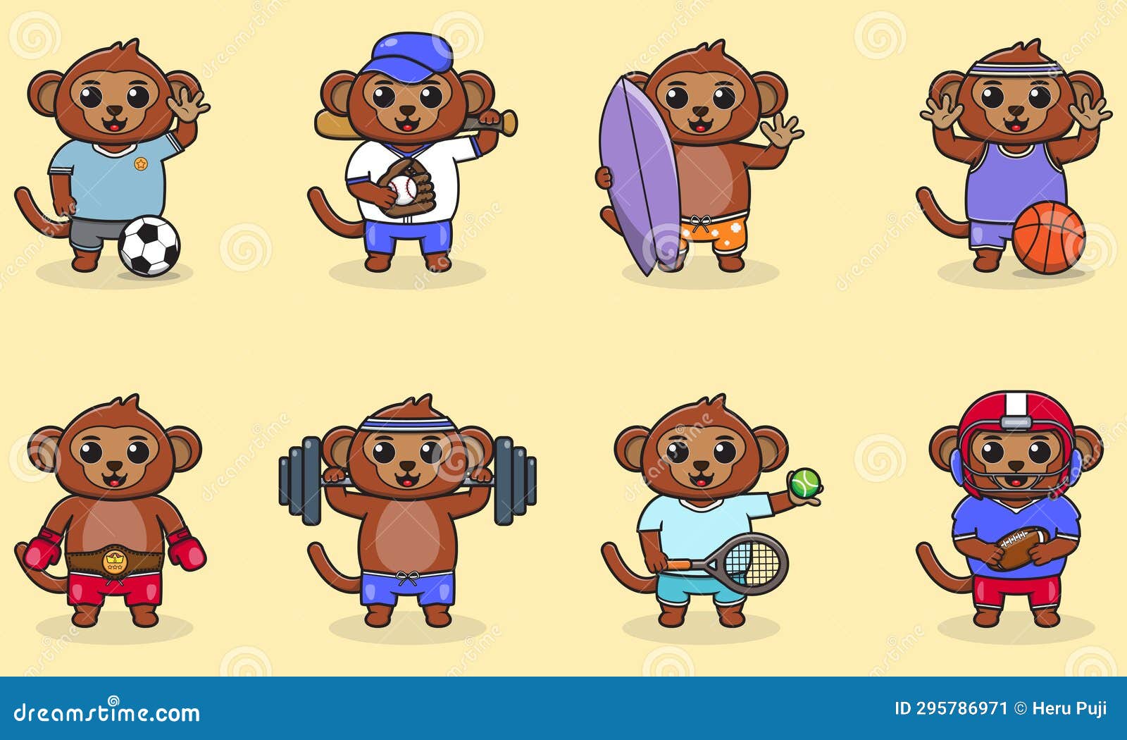 Set of Monkey Wearing Uniform Sport Set Stock Vector Illustration of
