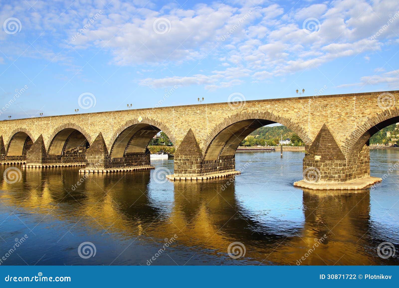 Koblenz, Old Bridge Over the Moselle River. Stock Photo Image of