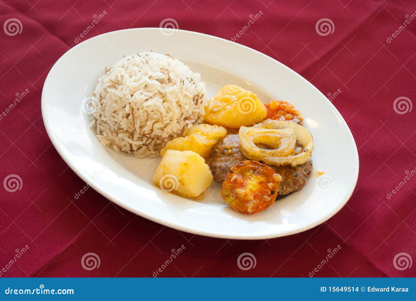 kofta with rice, lebanese food.