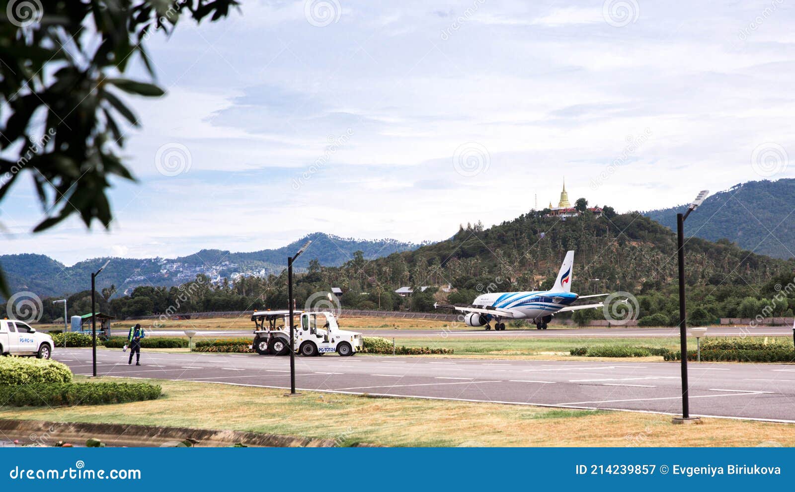 Koh Samui, Thailand August 2019 Bangkok Airlines Plane Moves Along the Runway of Koh Samui