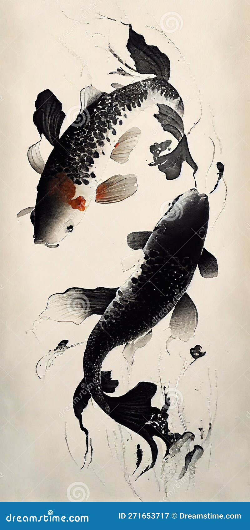 Koi Fish Illustration in Realistic Brush Modern Art Style