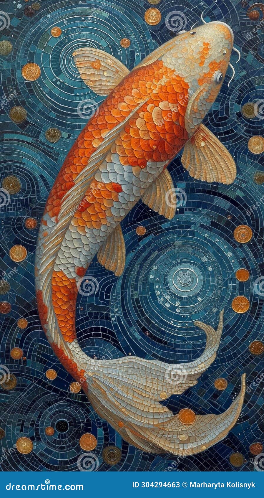 A Koi Fish, Its Scales a Mosaic of Orange and White Dots 1 Stock  Illustration - Illustration of aquarium, crowded: 304294663