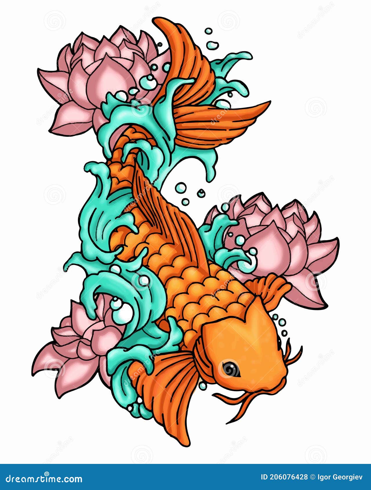 Koi Fish Newskool Tattoo. Set of Labels and Elements. Vector Set  Illustration Template Tattoo. Stock Vector - Illustration of animal,  ancient: 206076428, image size:1280x1690