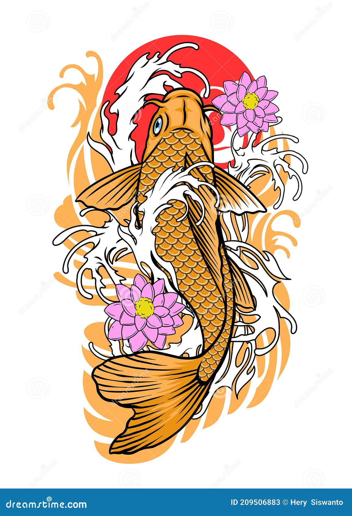 Koi Fish Tattoo Design in Vintage Look Stock Vector - Illustration of culture, animal: 209506883