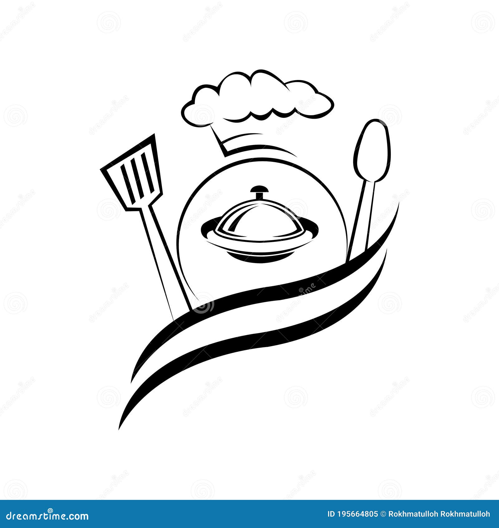 Chef Logo Illustration of Cooking Utensils, Serving Bowl Vector Design