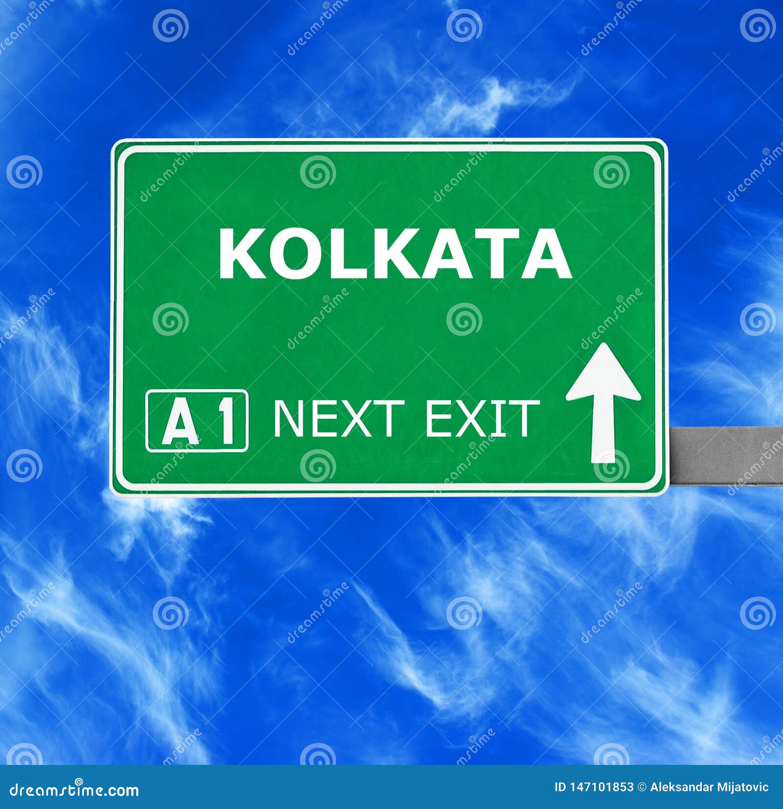 KOLKATA Road Sign Against Clear Blue Sky Stock Image Image of green