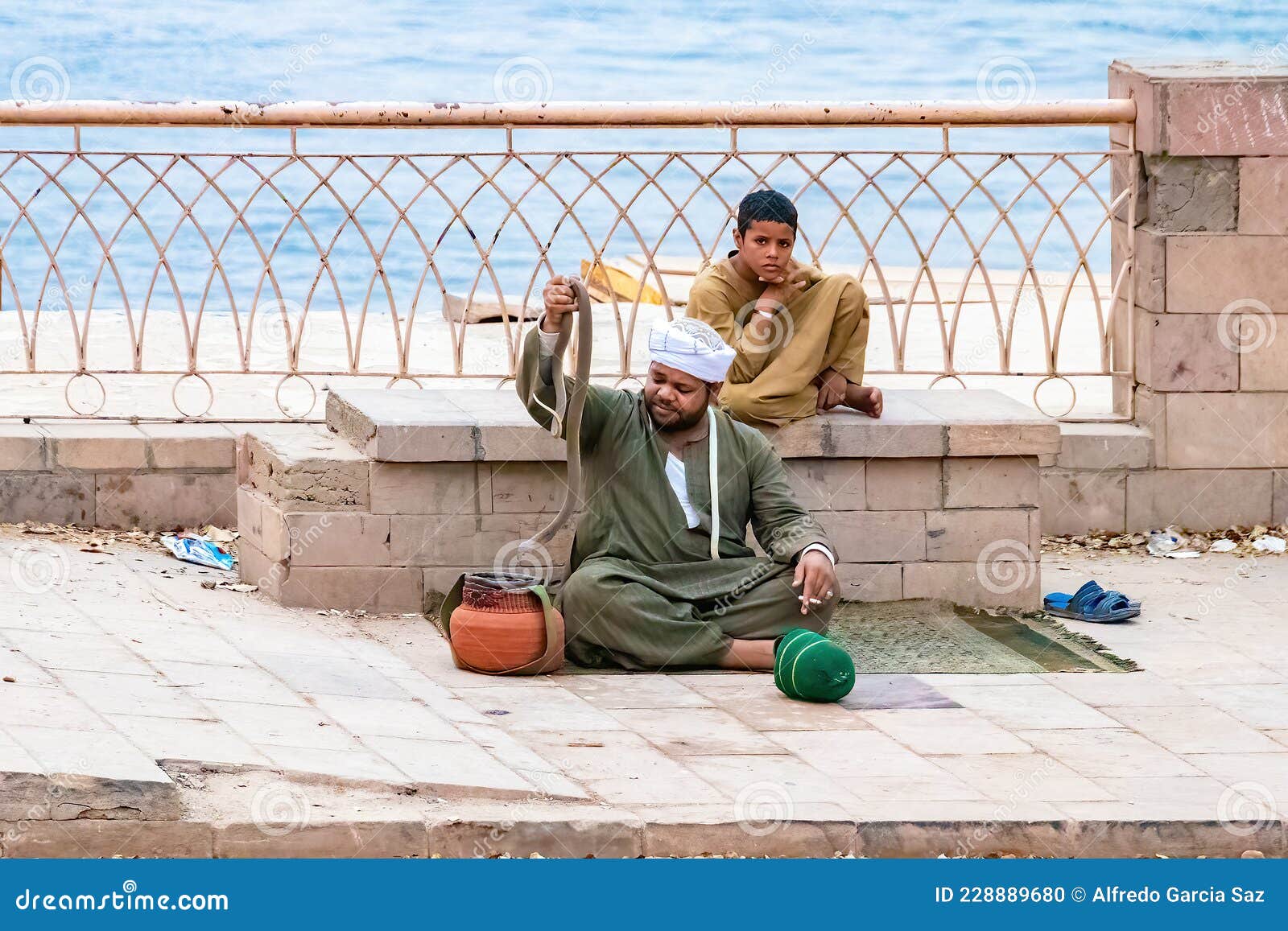 Kom Ombo, Egypt September 09, 2018 Snake Charmer in the Vicinity of