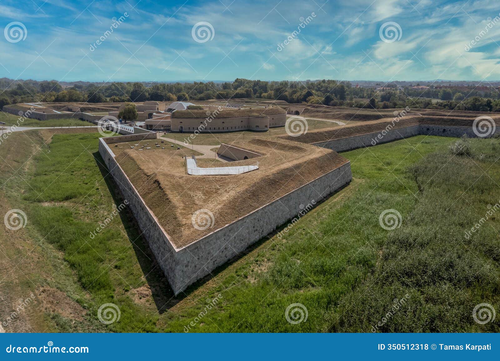 aerial view of star fort csillag in komarom fortress between slovakia and hungary