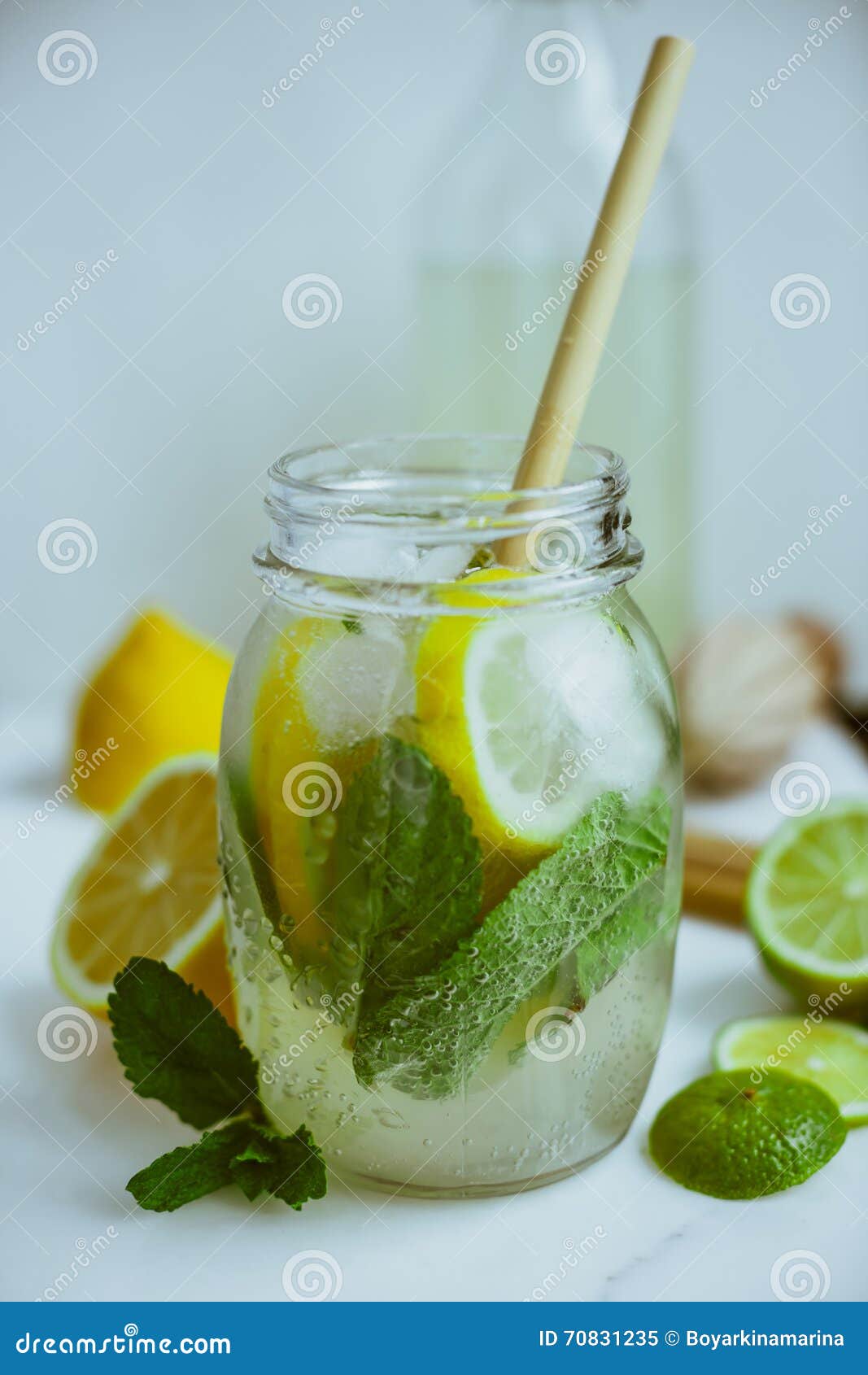 Kombucha with Lime and Lemon in the Bottle Stock Image Image of