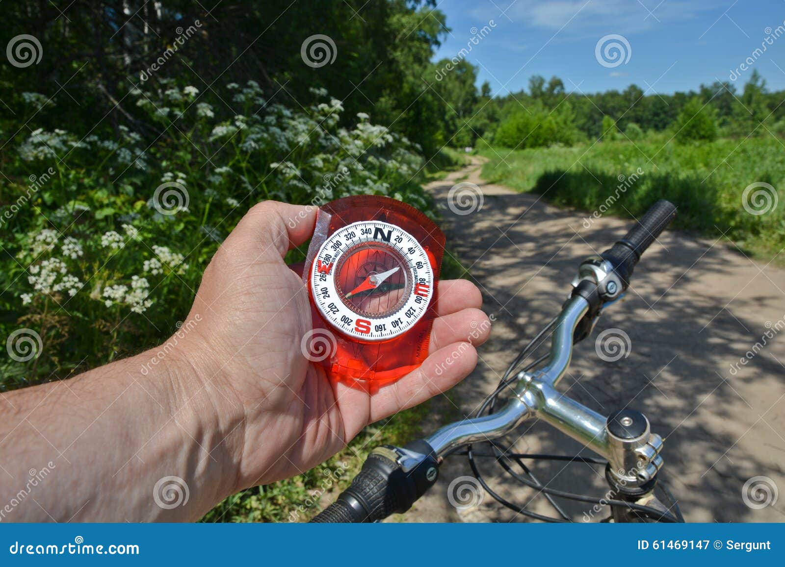 Veroveraar Beg Dialoog Kompas en fiets stock afbeelding. Image of buiten, bevinding - 61469147