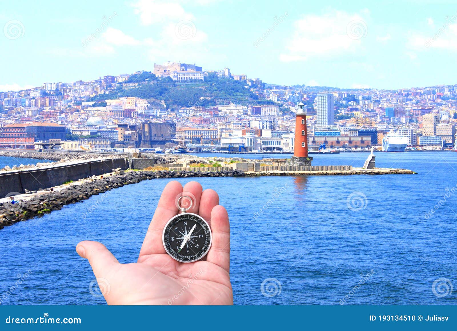 Kompass in Hand Auf Dem Meeresgrund in Naples Italy Europe Als