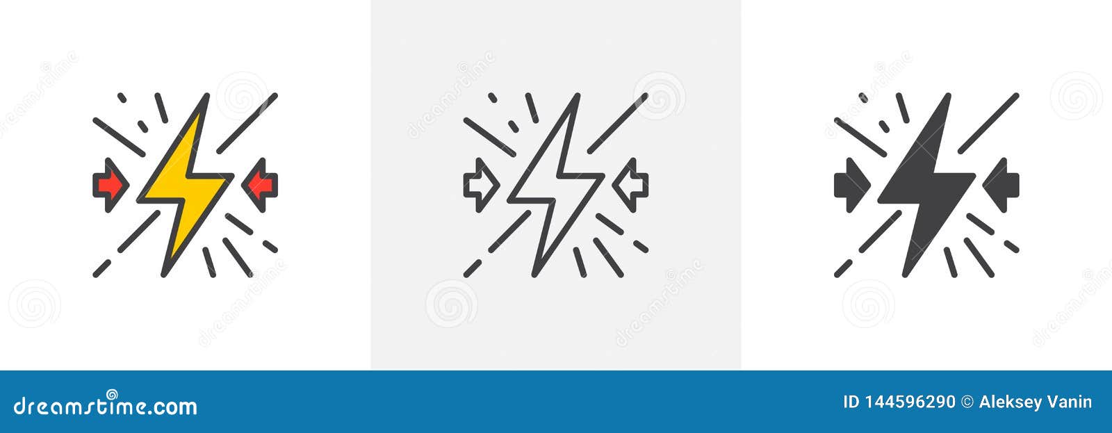 Konflikt różna stylowa ikona. Conflict icon. Line, glyph and filled outline colorful version, Lightning bolt outline and filled vector sign. Symbol, logo illustration. Different style icons set. Vector graphics