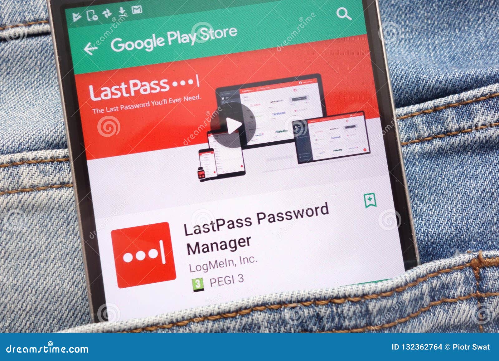 Lastpass password manager app on google play store website displayed on