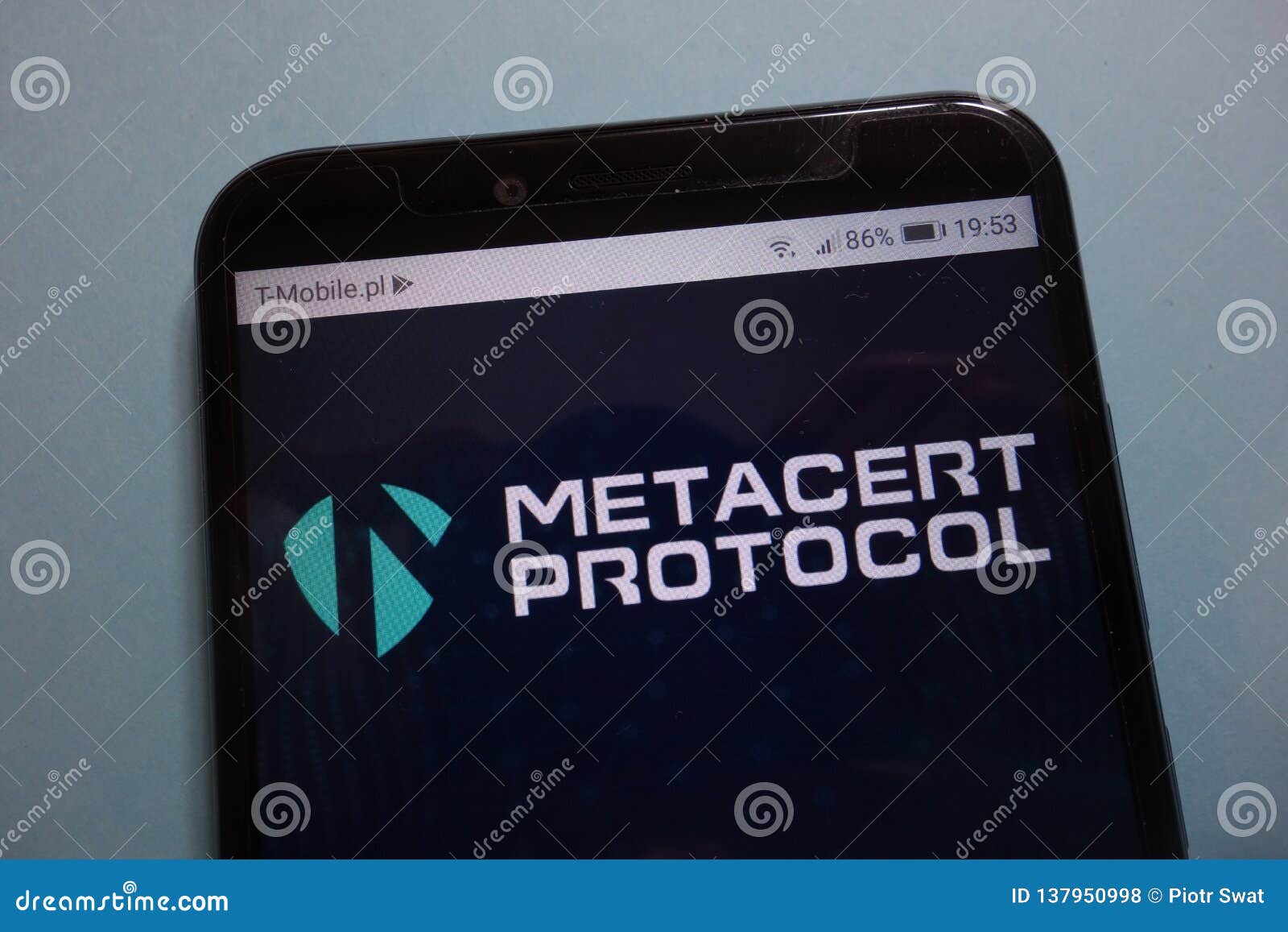 MetaCert Protocol META Cryptocurrency Logo on Smartphone Editorial