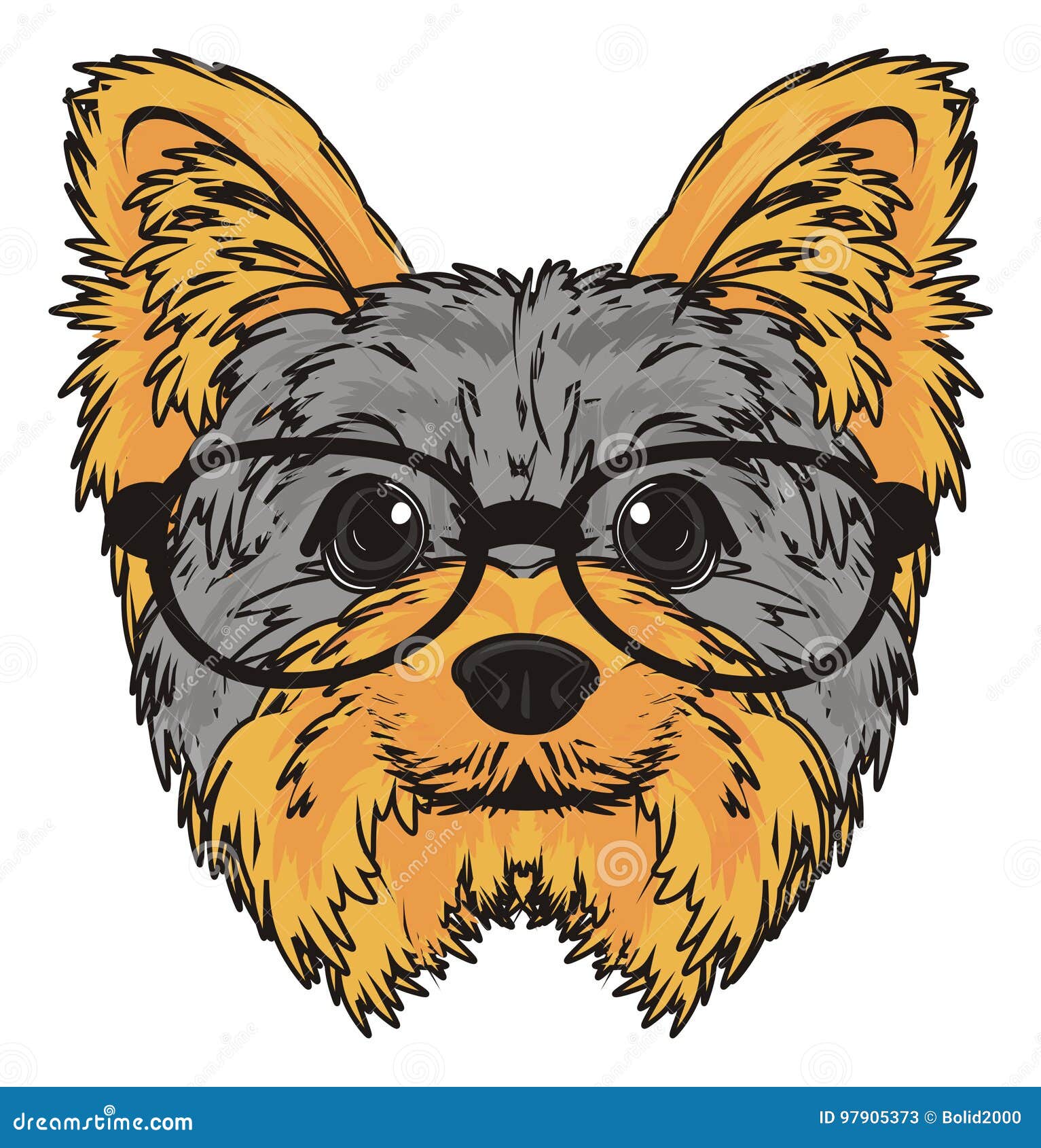 Kopf Von Yorkie In Den Schwarzen Glasern Stock Abbildung