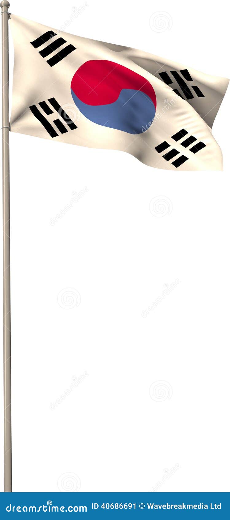 Korea Republic Flag on Pole Stock Illustration Illustration of korea