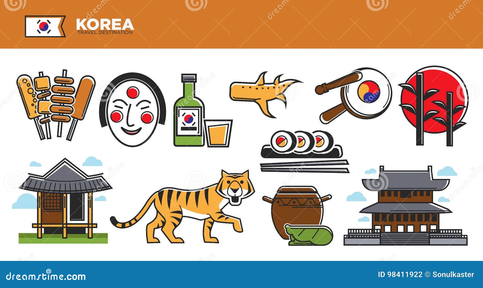 Korea Travel Destination Advertisement with National Symbols Set Stock Vector - Illustration of modern, fastfood: 98411922 Korea Travel Destination Advertisement with National Symbols Set Stock Vector - Illustration of modern, fastfood: 98411922